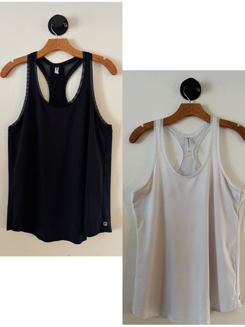 Fabletics Mesh Trim Strappy Open Back Workout Tank Tops Set Black White, Medium
